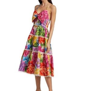 Farm Rio Rainbow Chita Floral Halter Cotton Midi Dress